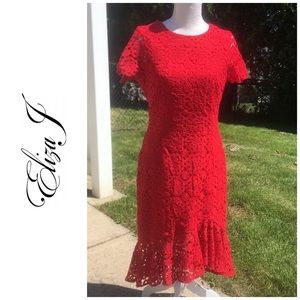 Eliza J Red Lace Ruffle Hem Dress